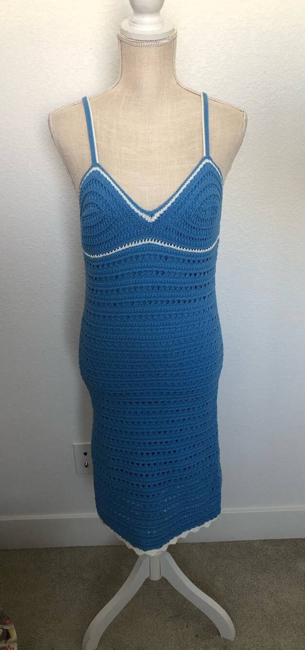 Willow and Wind Blue and White Crochet  Midi Dress - M